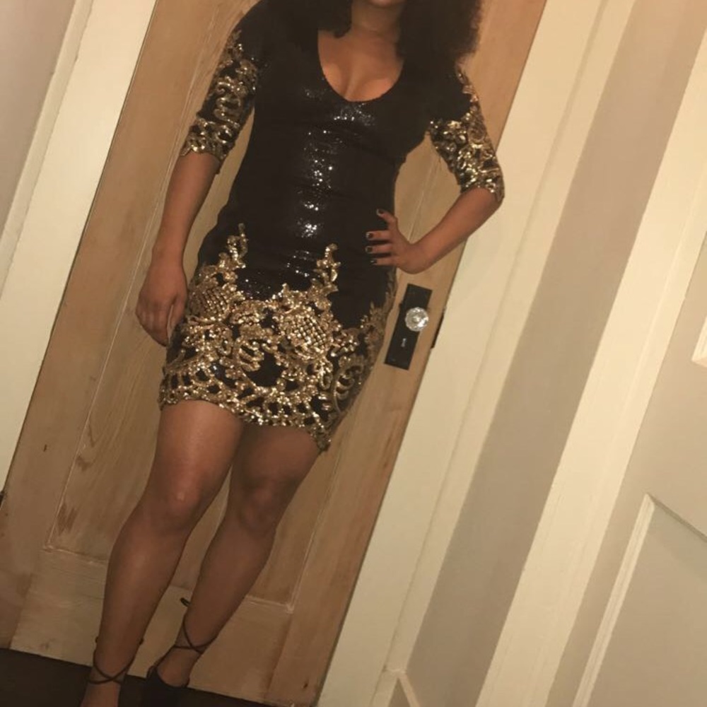 Black Victorian Gold Sequins Dress